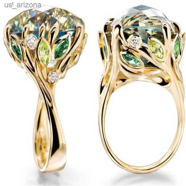 

2023 new luxury green leaf crystal engagement rings for women jewelry hand accessories temperament rings size 5-11 l230620, Silver