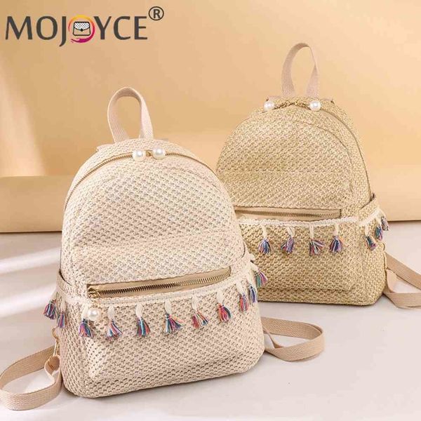 

school bags fashion straw women backpack weave tassel beach shoulder schoolbag ladies travel rucksack mini mochila phone bag 230704