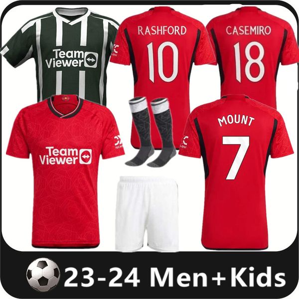 

23 24 sancho mount soccer jerseys b. fernandes rashford mans utds football shirt 2023 2024 men kids kit eriksen antony casemiro de gea manch, Black;yellow