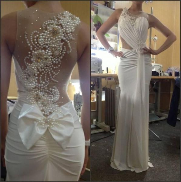 

vintage wedding dresses with sheer white chiffon backless brush train long mermaid new 2020 elegant bridal gowns7422323