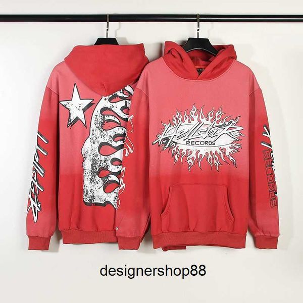 

men's hoodies sweatshirts american trendy brand hellstar high street matching retro clay print flame red hoodie trend men's and wo, Black