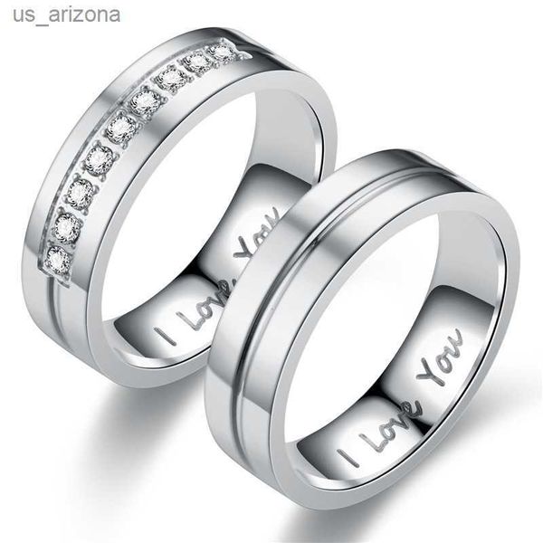 

fashion stainless steel couple engagement rings for women men crystal i love you ring 2021 wedding jewelry gift l230620, Silver