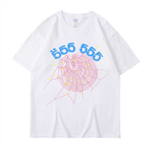 

2023 hip hop designer sp5der letter 555 spider t shirt web printed men's and women's sweater crew neck short sleeve t-shirt white, White;black