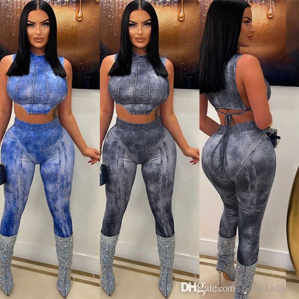 

high waist wrap hip pants set 2023 summer new women's printing slim fit open umbilical two piece suit, White