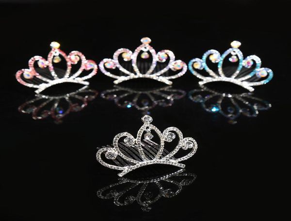 

children hair jewelry baby girls rhinestone tiara headdress crystal princess crown combs headwear hair accessories for birthday pa9010286, Slivery;white