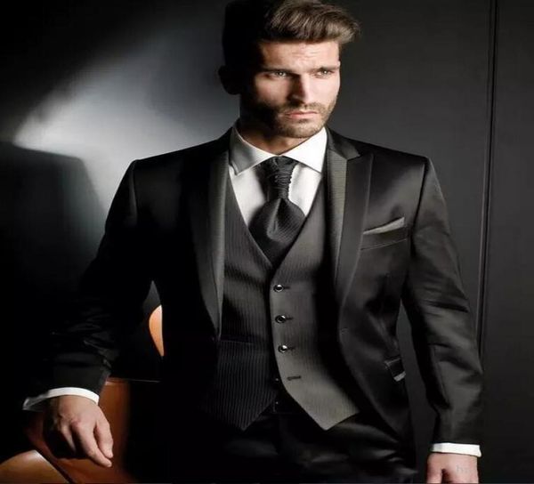 

balck peaked lapel groom tuxedos three pieces men wedding suits formal mens suits for business prom party jacketvestpants cust5670167, Black;gray