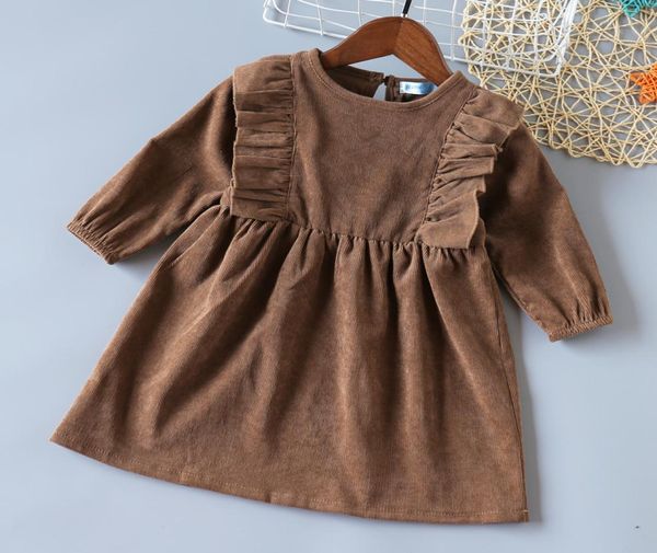 

ins girl kids clothing elegant dress long sleeve corduroy brown design girl dress outwear elegant dress9824960, Red;yellow