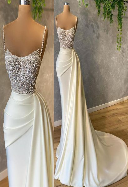 

plus size arabic aso ebi luxury mermaid evening dresses gowns spaghetti straps beaded pearls sweep train satin formal dress p7678527, Black;red