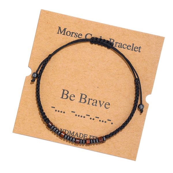 

classic be brave morse code braided couple bracelet, Black