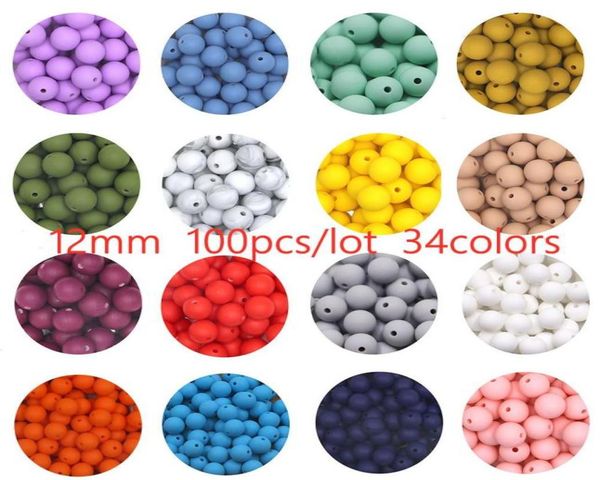 

kovict 100pcs 12mm teethers round silicone beads 34colors bpa diy pacifier chain bracelet baby teething care toys accessories2730564