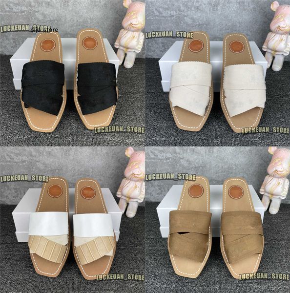 

summer women slippers woman woody mules sole slipper sandals cross band leather canvas ladies slides white beige designer flip flops leather, Black