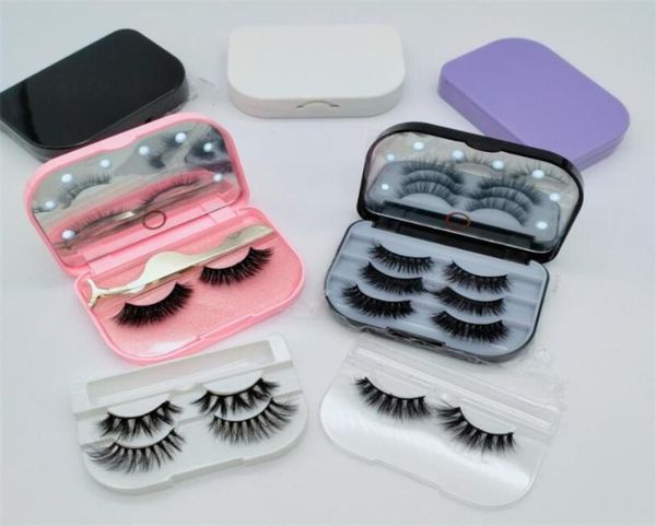 

fashion 3 pairs false eyelash led light eyelash box 3d mink false eyelash box with mirror9451106