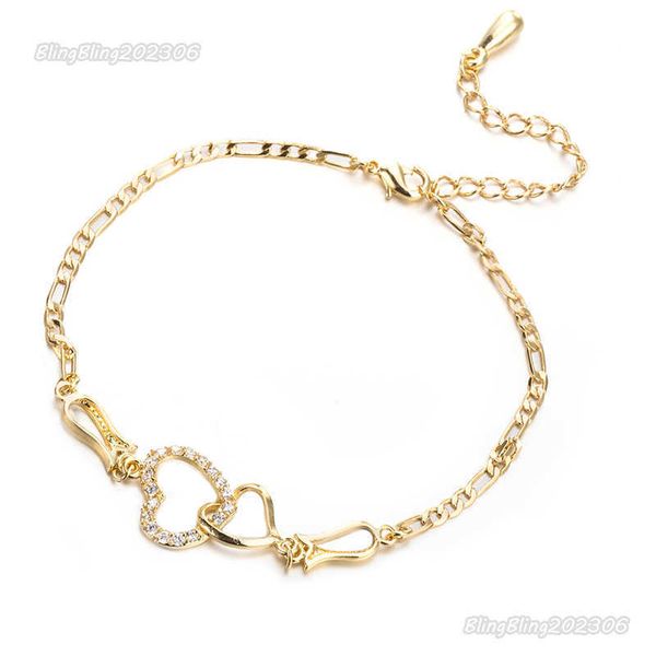 

women summer jewelry 18k yellow gold plated cz double hearts anklet chain bracelet for girls women for wedding party, Red;blue