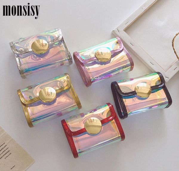 

monsisy 2020 new transparent bag for girl purse and handbag children wallet shoulder bag pvc laser jelly kid crossbody beach7032130, White