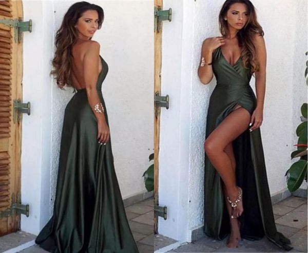

2019 simple hunter front split elegant evening dresses sheath v neck backless long prom dresses summer formal party gowns pag5907279, Black;red