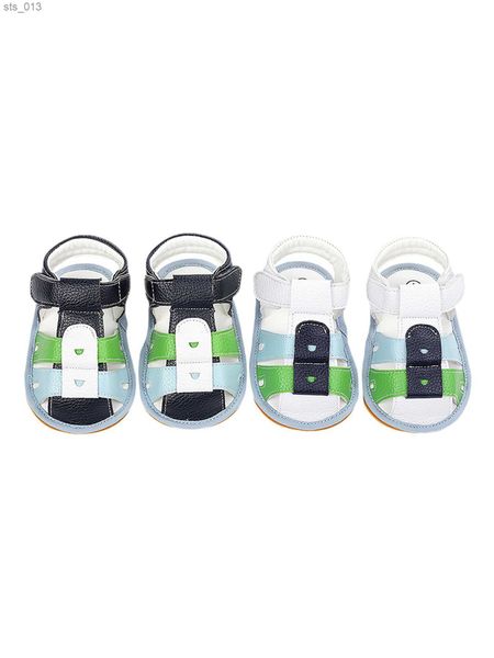 

2021 little baby boys girls leather sandals non-slip soft rubber sole color block flat shoes l230518, Black