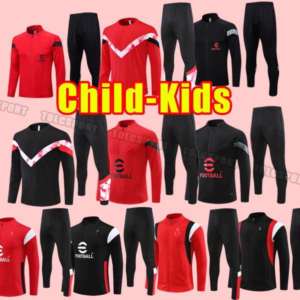 

kids child ibrahimovic 23 24 soccer tracksuits ac milans giroud r. leao bennacer kessie romagnoli calhanoglu tonali rebic 2023 2024 long sle, Black