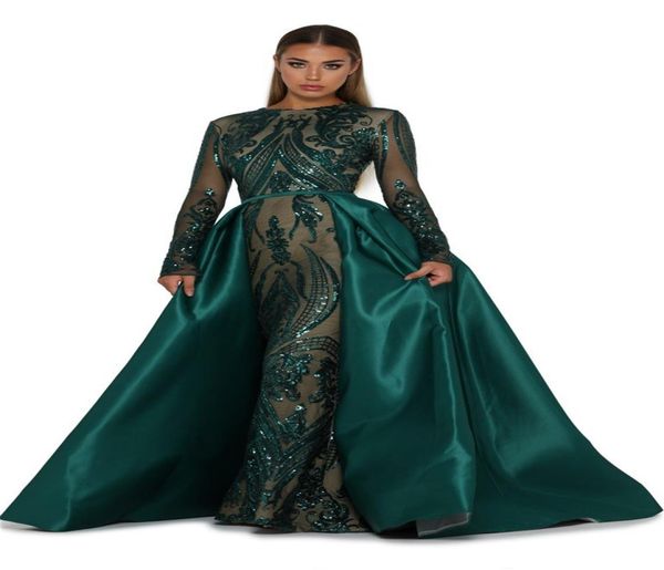 

long sleeves evening dresses with detachable skirt 2020 long prom gowns with heavy embroidery dark green4095727, Black;red