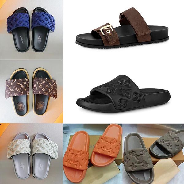 

new fashion fluffy slippers mens womens platform pool pillow mules women sandals sunset flat comfort mules padded front strap slippers house, Black