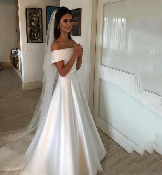 

batea short sleeves aline satin wedding dresses bridal gowns 2023 modest long women wedding dress simple vintage plus size4876096, White