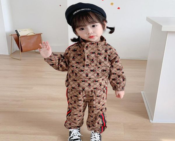 

kids cartoon printed outfits 2020 fall new children zipper long sleeve sweatshirt pocket casual pants 2pcs boys girls leisure set3210292, White