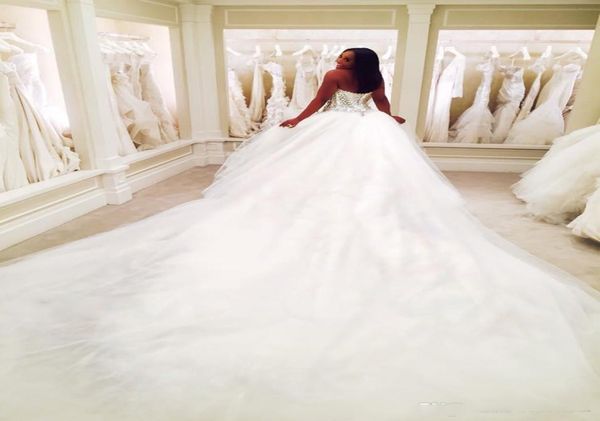 

2019 dubai nigerian lace 3 meters wedding dresses custom made plus size open back tulle puffy bridal gowns arabic pnina totnai wed7825110, White