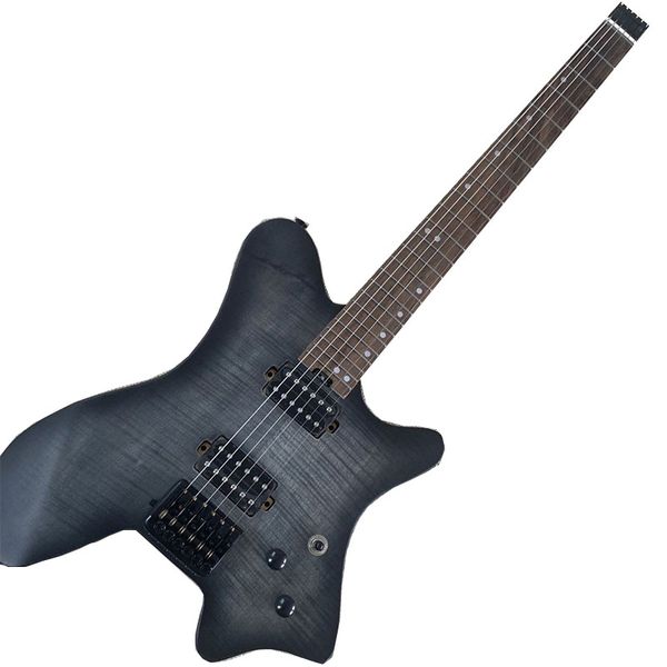 

customization new transparent black headless electric guitar,white wax wood body