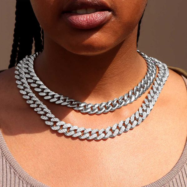 

strands women silver color metal cuban link chain necklace hip hop black golden bling miami chunky choker necklaces men's jewelry 23061