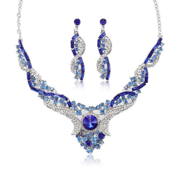 

summer new necklace earrings twopiece crystal contrast fashion pattern 230628, Silver