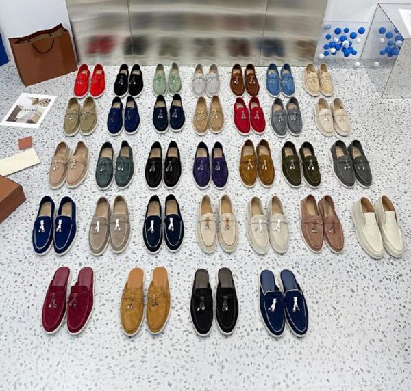 

suede calfskin lp loafers designer women men shoes lady lazy dress casual sneakers slip on mule flats leahter driver shoe mules loro loafer, Black