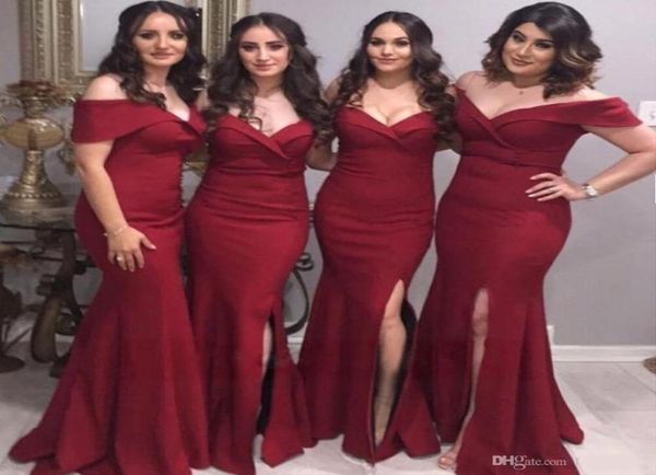 

mermaid burgundy bridesmaid dress 2020 wedding guest dresses off the shoulder prom gowns with split slit9468129, White;pink