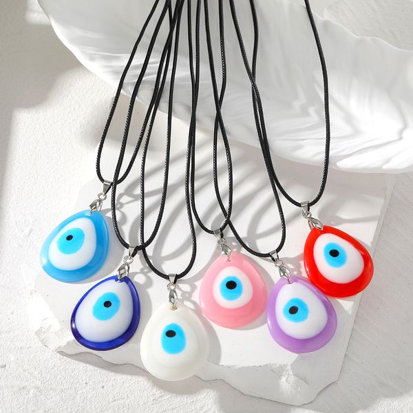 

water drop turkish blue evil eye pendant necklace for women colorful resin trendy lucky eye rope chain choker wedding jewelry, Silver