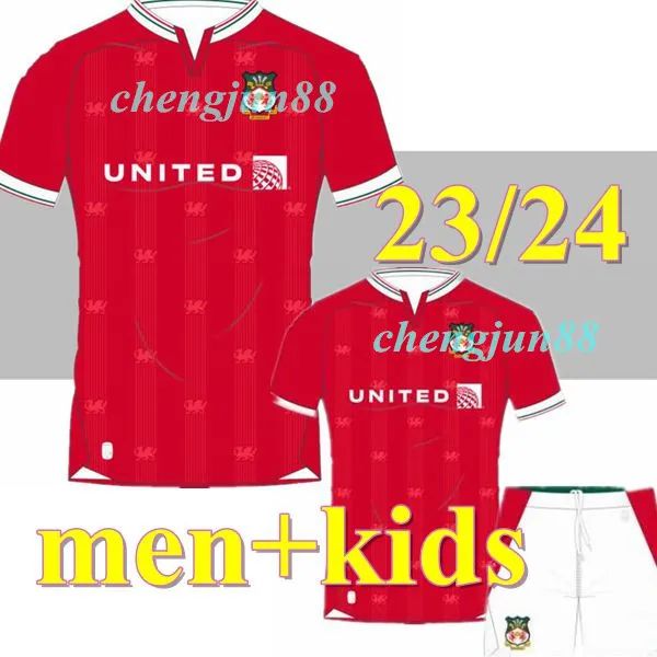 

23 24 wrexham soccer jersey men kids kits jersey 2023 2024 fast-dry short sleeve soccer shirt custom logo outdoor sport t shirts and shorts, Black;yellow