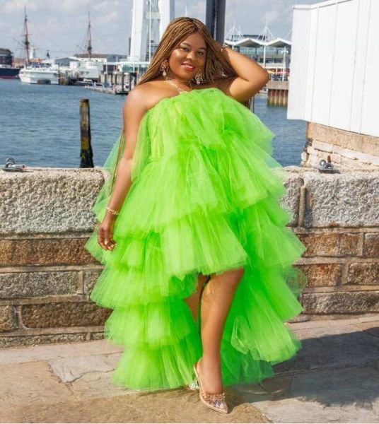 

green strapless prom dress tiered high low party dress for po shoots black girls formal birthday gowns custom made8758532
