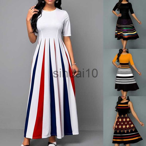 

casual dresses new summer fashion women loose boho elegant dress large big s-5xl o-neck half sleeve print party long vestidos j230705, Black;gray
