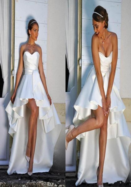 

2019 high low satin a line wedding dresses sweetheart ruched zipper back summer wedding gowns for bride9999598, White
