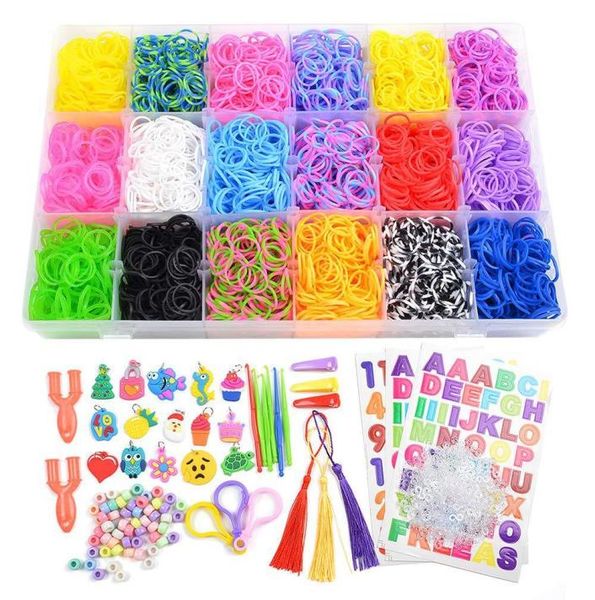 

kids diy handmade rainbow rubber band woven suit 18 colors bracelet make children s jewelry whole3711400, Red;brown