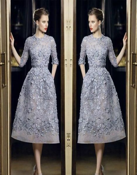 

elie saab short prom dresses lace knee length appliques half sleeves evening dress formal party gowns2734425, Black