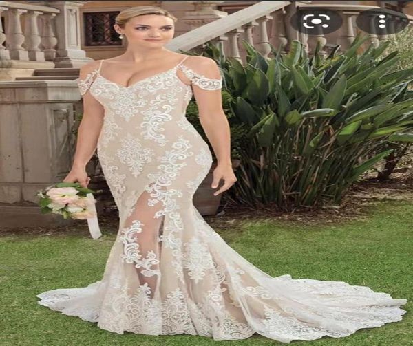 

2022 new crystal mermaid wedding dresses see through lace appliqued bridal gowns luxurious sequined dubai wedding dress customise7046524, White
