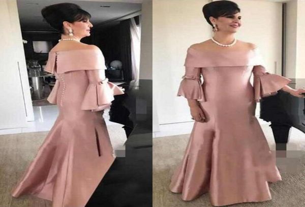 

dusty pink mother039s dresses plus size mermaid off the shoulder bell sleeves floor length mother of the bride dress custom mad5355307, Black;red