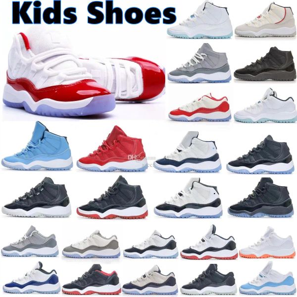 

cherry 11s kids shoes td cool grey 11 xi baby sneaker concord space jam metallic silver pink snakeskin bred legend blue children boys girls, Black