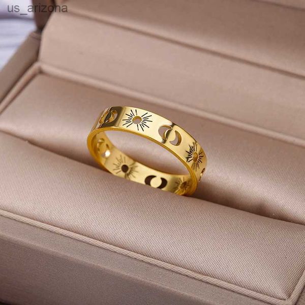

sun moon rings for women men stainelss steel gold plated ring wedding couple rings aesthetic vintage jewelry gifts anillos l230620, Silver