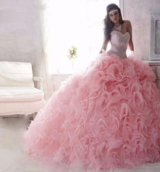 

princess sweet 16 quinceanera gowns ball gown organza ruffle pink quinceanera dresses lace up rhinestones debutante gown6919835, Blue;red