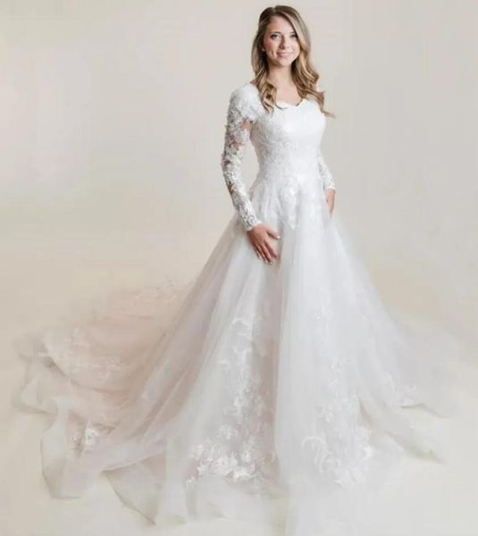 

boho lace appliqued wedding dresses 2023 elegant long sleeves bridal gowns v neck tulle country western vestido de novia4589044, White