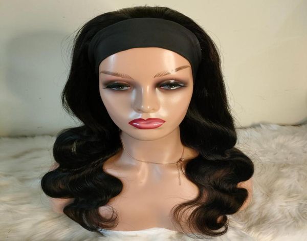 

headband wig 100 human hair 150 density body wave affordable grade 8a natural color none lace front7007660, Black