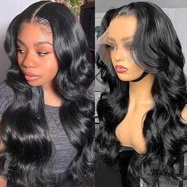 

nxy 13x4 body wave lace front wigs synthetic blonde highlight /red wig glueless natural black lace frontal wig with baby hair 230524, Black;brown