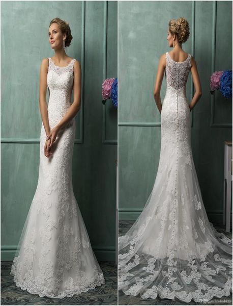 

amelia sposa full lace wedding dresses real image vintage lace mermaid bridal gowns long court train church paolo sebastian9917667, White