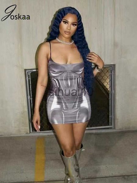 

casual dresses joskaa fashion printing spaghetti strap sleeveless mini summer dresses women 2022 night club wear backless bodycon dress j230, Black;gray