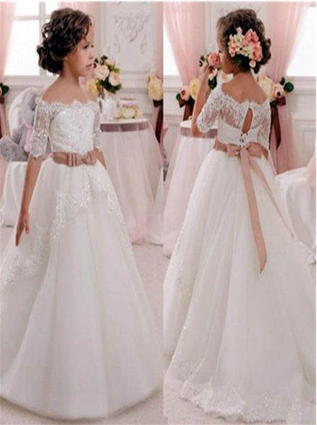 

girl039s dresses boat neck a line girls pageant kids formal wear birthday christmas wedding party events bow flower with half s7162536, White;blue