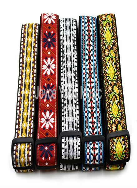 

niko vintage flowers stripes acoustic electric guitar strap woven embroidery fabrics leather ends strap 7233797